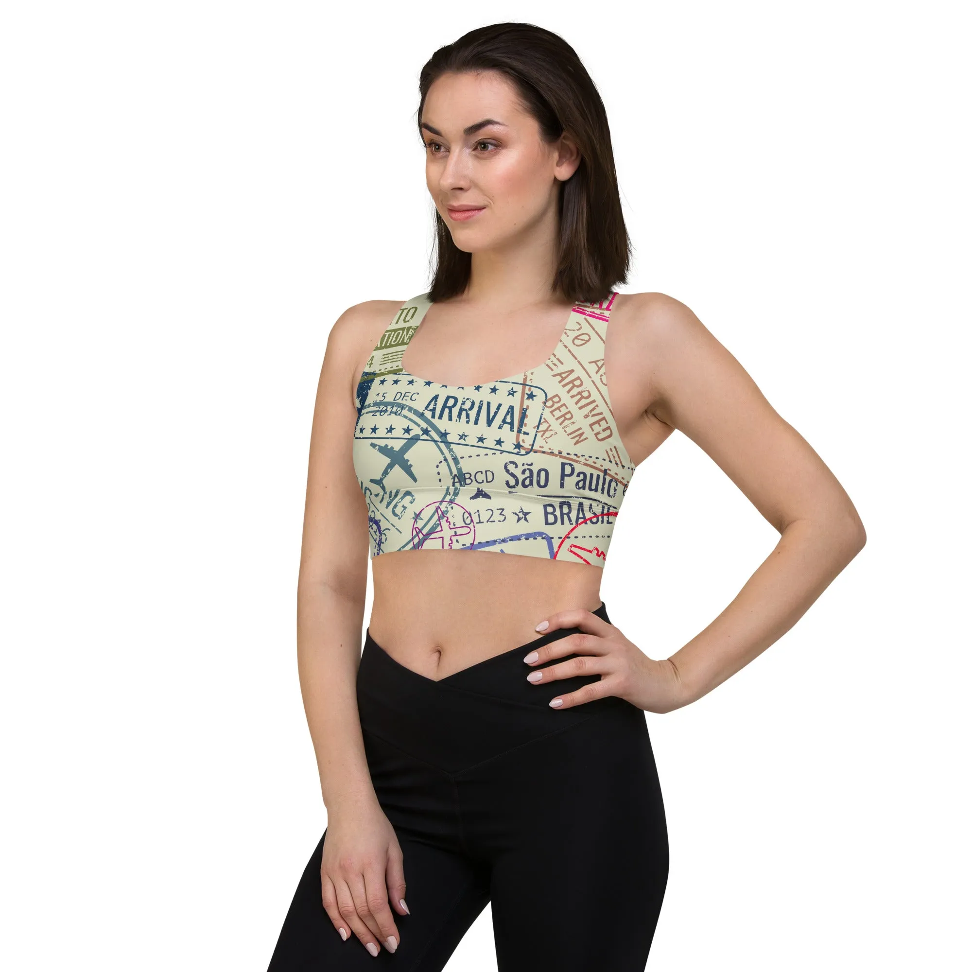 Women's Passport Stamps Sports Bra