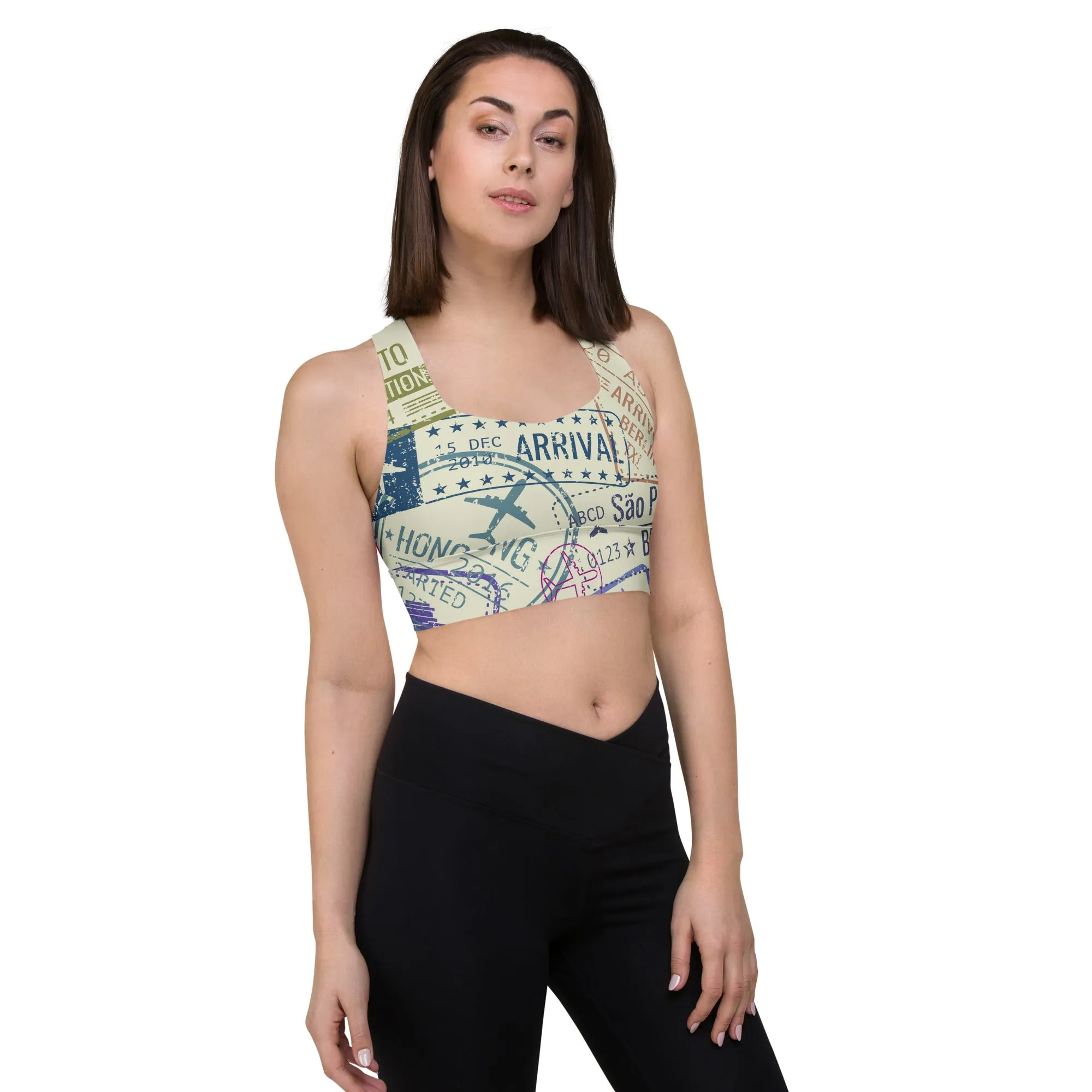 Women's Passport Stamps Sports Bra