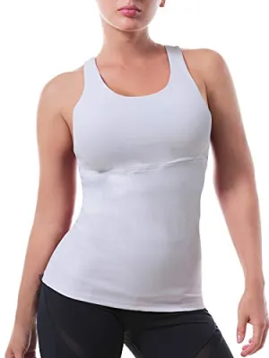 Women’s Yoga Tops Activewear Workout Shirts Sports Racerback Strappy Tank Tops with Built-in Support Bra White