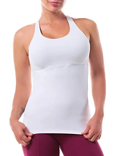 Women’s Yoga Tops Activewear Workout Shirts Sports Racerback Strappy Tank Tops with Built-in Support Bra White