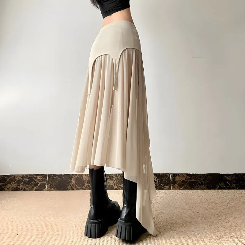 Y2K Goth Mesh Midi Skirt