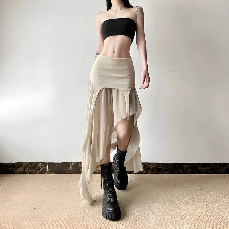 Y2K Goth Mesh Midi Skirt