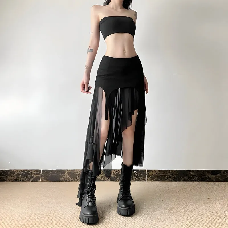 Y2K Goth Mesh Midi Skirt
