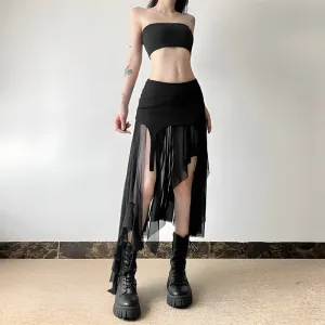 Y2K Goth Mesh Midi Skirt