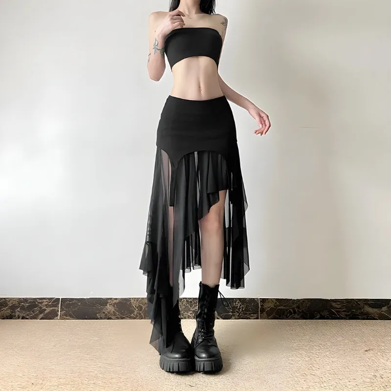 Y2K Goth Mesh Midi Skirt