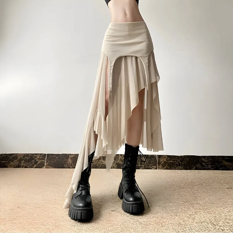 Y2K Goth Mesh Midi Skirt