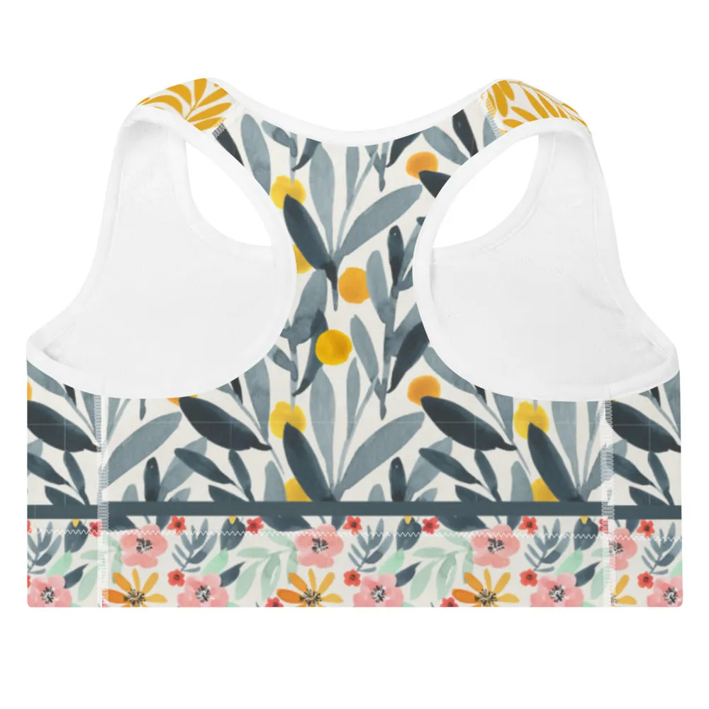 Yellow and Grey Watercolor - Padded Sports Bra