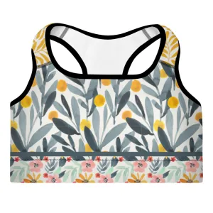 Yellow and Grey Watercolor - Padded Sports Bra