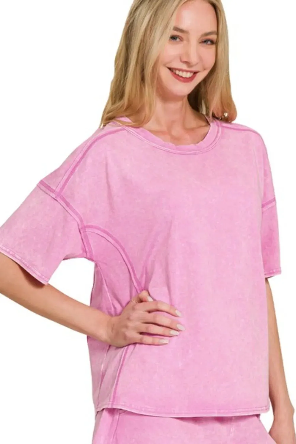Zenana Acid Washed Short Sleeve Tee & Shorts Set